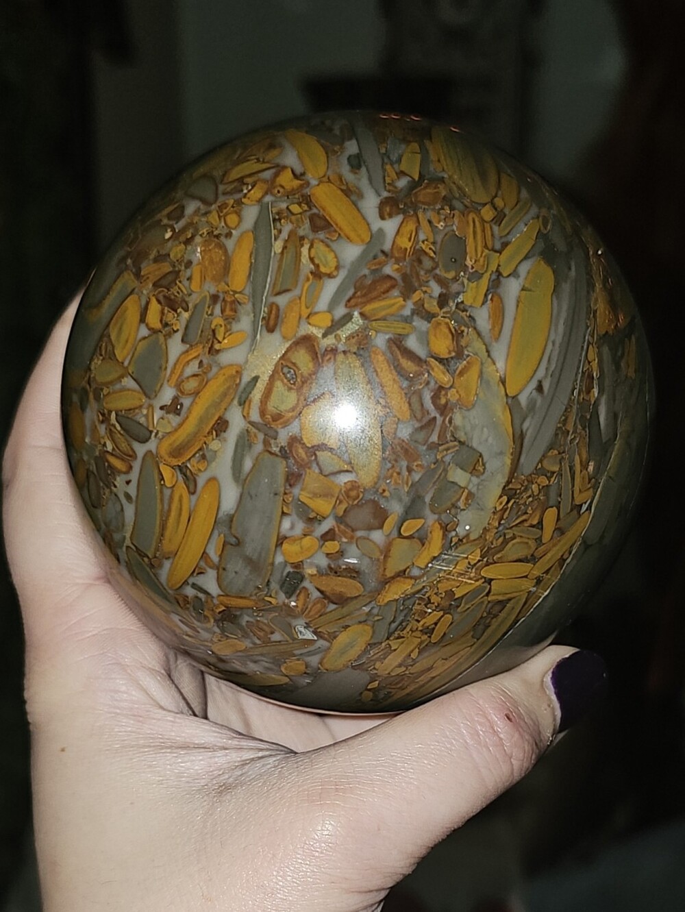 👻ON SALE🎃MASSIVE XL 4lb Bamboo Leaf Jasper Sphere🖤HUGE Statement Crystal👻